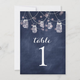 Blauwe schoolbord Mason Jar tafel nummers Kaart