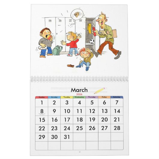 Blauwe schooljaar kalender voor kinderen (Mar 2026)