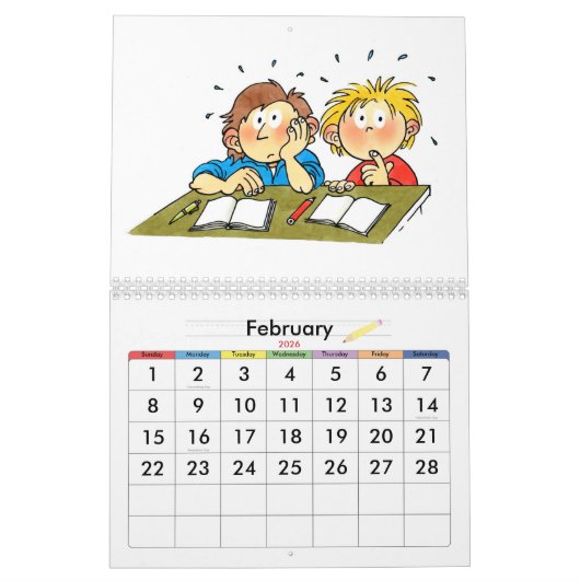 Blauwe schooljaar kalender voor kinderen (Feb 2026)