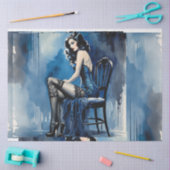 Blauwe schoonheid jaren '20 Moulin Rouge Raven Hai Tissuepapier (Craft)