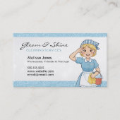 Blauwe schoonmaakster tot uw dienst Blond haar Visitekaartje (Voorkant)