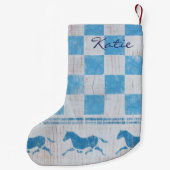 Blauwe schrander kleine kerstsok (Achterkant)