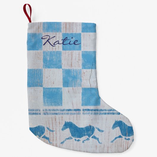 Blauwe schrander kleine kerstsok (Voorkant)