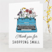 blauwe schrijfmachine Hartelijk dank dat je klein Kaart (Gele Bloem)