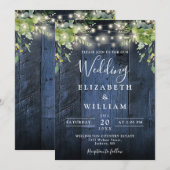 Blauwe Schuur Hout String Lichten Groen Huwelijk Kaart (Voorkant / Achterkant)