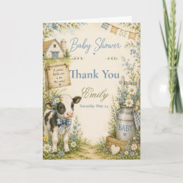 Blauwe Schuur Koe Baby Shower Bedankkaart
