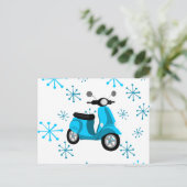Blauwe scooter briefkaart (Staand voorkant)