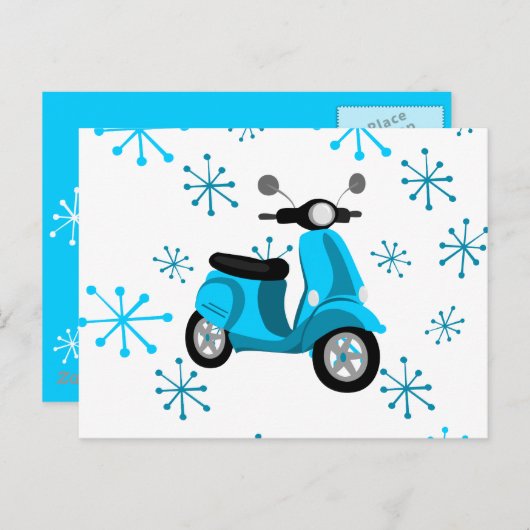Blauwe scooter briefkaart (Voorkant / Achterkant)
