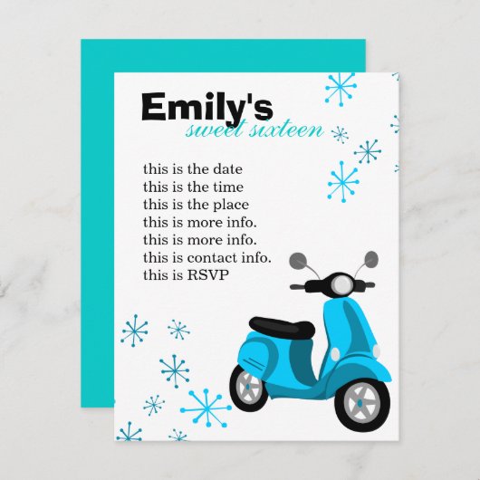 Blauwe scooter kaart (Voorkant / Achterkant)