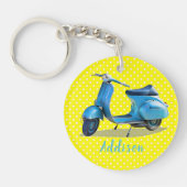 Blauwe  scooter op gele achtergrond sleutelhanger (Voorkant)