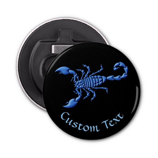 Blauwe Scorpion Button Flesopener (Voorkant)