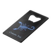 Blauwe Scorpion Creditkaart Flessenopener (Voorkant Gekanteld)