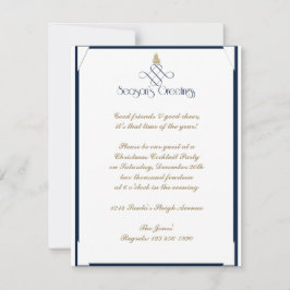 Blauwe scroller met kleine gouden kerstboom kaart