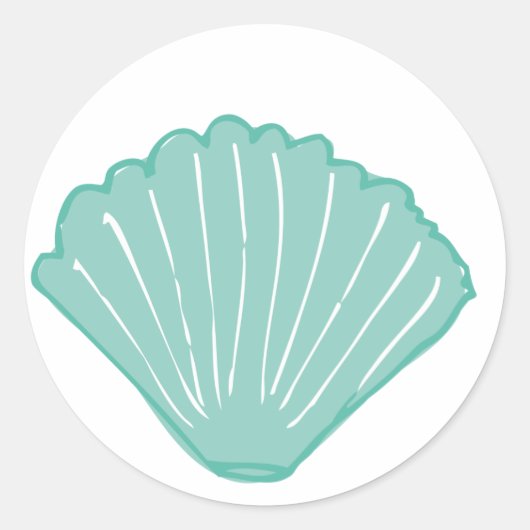 Blauwe Seashell Illustratie Ronde Sticker (Voorkant)
