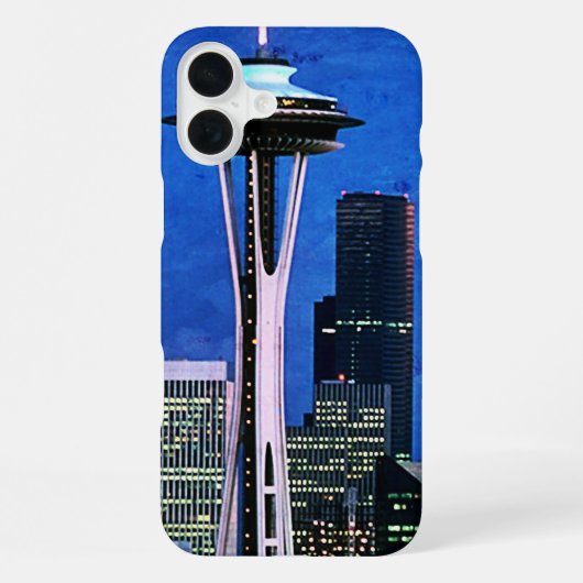 Blauwe Seattle Silhouette Douchegordijn iPhone Hoesje (Achterkant)