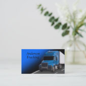 Blauwe semi met trailer, visitekaartje (Staand voorkant)