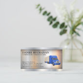 Blauwe Semi Truck | Metaalachtig Visitekaartje (Staand voorkant)
