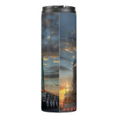 Blauwe Semi Truck Sunset ScrollWork Thermosbeker (Achterkant)