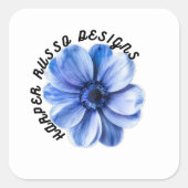 Blauwe Sereniteit Bloem Kunst Vierkante Sticker (Voorkant)