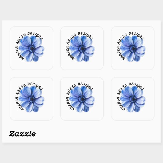 Blauwe Sereniteit Bloem Kunst Vierkante Sticker (Vel)