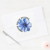 Blauwe Sereniteit Bloem Kunst Vierkante Sticker (Envelop)