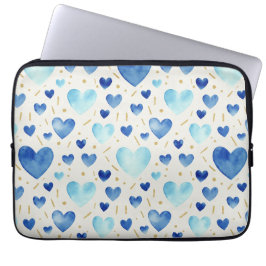 Blauwe Sereniteit Waterverf Harten Laptop Sleeve