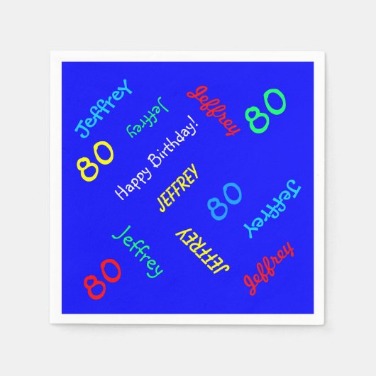 Blauwe servetten, 80e verjaardagsfeestje Herhalend Servet (Voorkant)