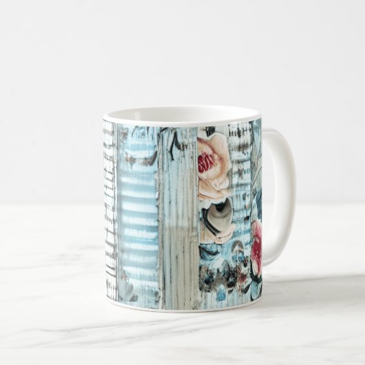 Blauwe Shabby Chic Stripes Koffiemok (Voorkant rechts)