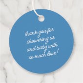Blauwe Shake Rattle and Roll Baby Shower Bedankjes Labels (Achterkant)