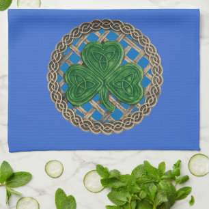 Blauwe shamrock on Celtic Knots Kitchen Towel Theedoek