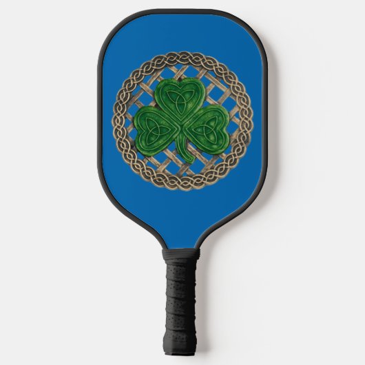 Blauwe shamrock on Celtic Knots Pickleball Paddle (Achterkant)