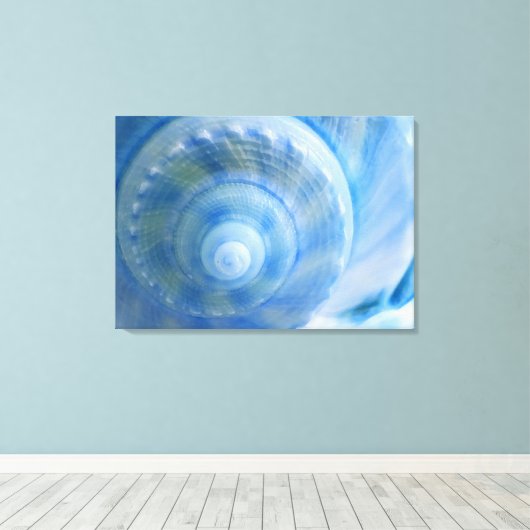 Blauwe Shell Abstracte Digitale Kunst Canvas Print (Insitu (Houten vloer))