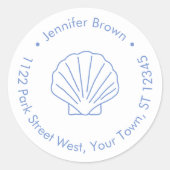 Blauwe Shell Laatste Toast Bach Feest Retouradres Ronde Sticker (Voorkant)