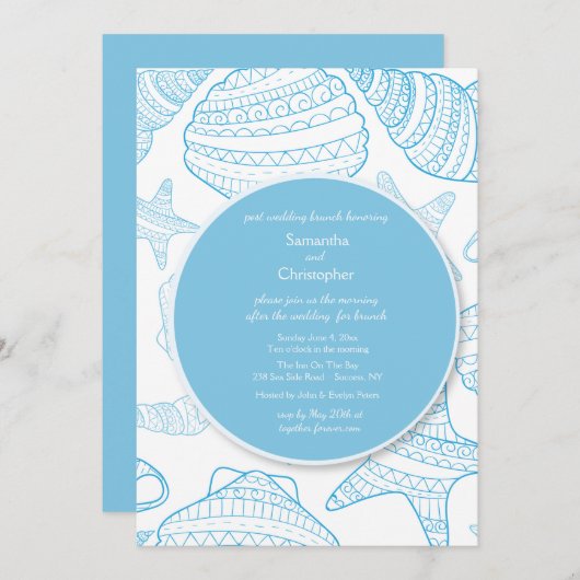 Blauwe Shells van Zeeen Uitnodiging (Voorkant / Achterkant)