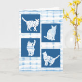 Blauwe Shibori Cat Silhouetten Blank Denken aan jo Kaart (Gele Bloem)