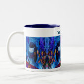 Blauwe Siamese Kat Abstracte Dierenkunst Gepersona Tweekleurige Koffiemok (Links)