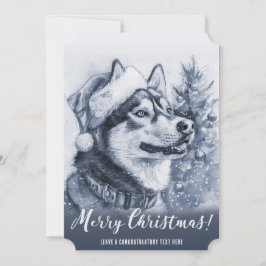 Blauwe Siberische Husky Kerstmis Feestdagenkaart