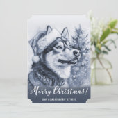 Blauwe Siberische Husky Kerstmis Feestdagenkaart (Staand voorkant)