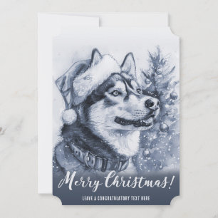 Blauwe Siberische Husky Kerstmis Feestdagenkaart