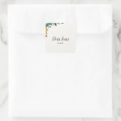 Blauwe sierbloem vierkante sticker (Tas)