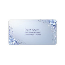 Blauwe Sierbloemen met Parels Adreslabel