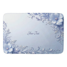 Blauwe Sierbloemen met Parels Badmat