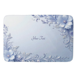 Blauwe Sierbloemen met Parels Badmat