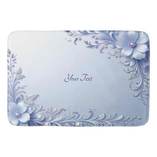 Blauwe Sierbloemen met Parels Badmat (Voorkant)