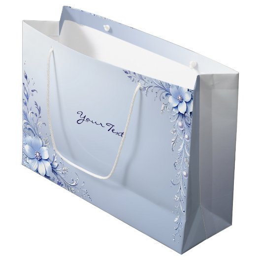 Blauwe Sierbloemen met Parels Cadeautas (Voorkant Gekanteld)