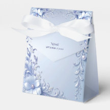 Blauwe Sierbloemen met Parels Favor Doos