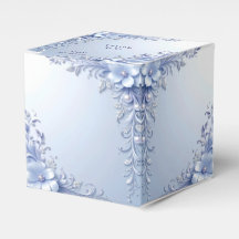Blauwe Sierbloemen met Parels Favor Doos