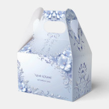Blauwe Sierbloemen met Parels Favor Doos