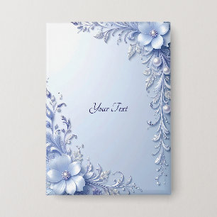 Blauwe Sierbloemen met Parels Knop Button