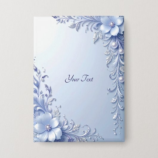 Blauwe Sierbloemen met Parels Knop Button (Voorkant)